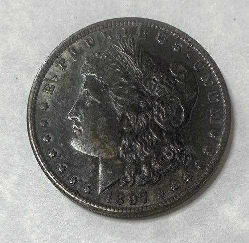MORGAN SILVER  DOLLAR  1897S  AU  Detail  Dark Black Toning