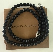 David Yurman .925 Sterling Silver Beads Black Onyx 8mm Necklace 24" Rare