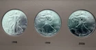 Lot of Four $1 American Silver Eagles - 1998,1999,2000,2001