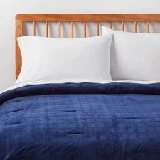 Twin/Twin Extra Long Corduroy Plaid Comforter Navy Blue - Room Essentials