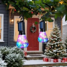 2PCS Solar Rechargeable Hanging Bulb Light Camp Waterproof RGB Emergency Lamp