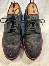 BRAND NEW Thom Browne Men Leather Wingtip Brogues  Black on black SIZE 8/41