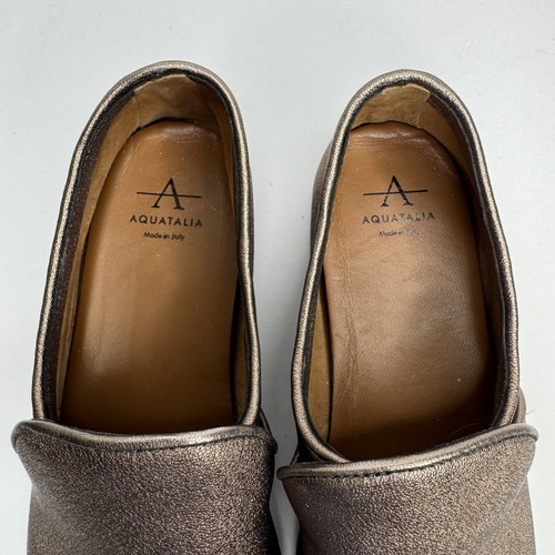 Aquatalia Shoes Womens Size 6.5 Bronze Slip On Loafers Made in Italy Leather - Picture 10 of 12