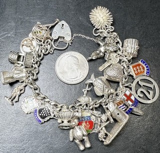 Vintage Padlock Charm Bracelet Sterling Silver English Hallmarks 83.3 Grams C84