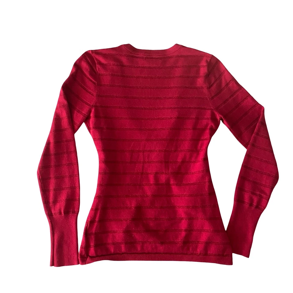 Guess Red Striped Wrap Sweater Long Sleeve Button Detail Size L - Image 2 of 4