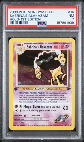 2000 POKEMON GYM CHALLENGE HOLO-1ST EDITION #16 SABRINA'S ALAKAZAM PSA 7