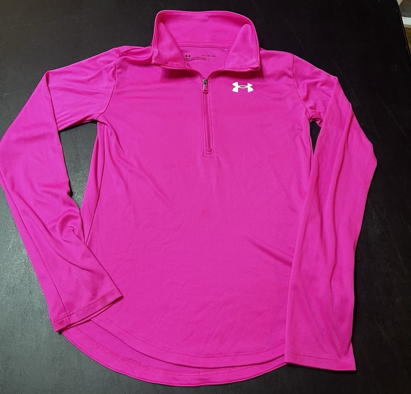 Under Armour Size L Girls Pink 1/4 Zip Long Sleeve Stretch Sports Pull Over
