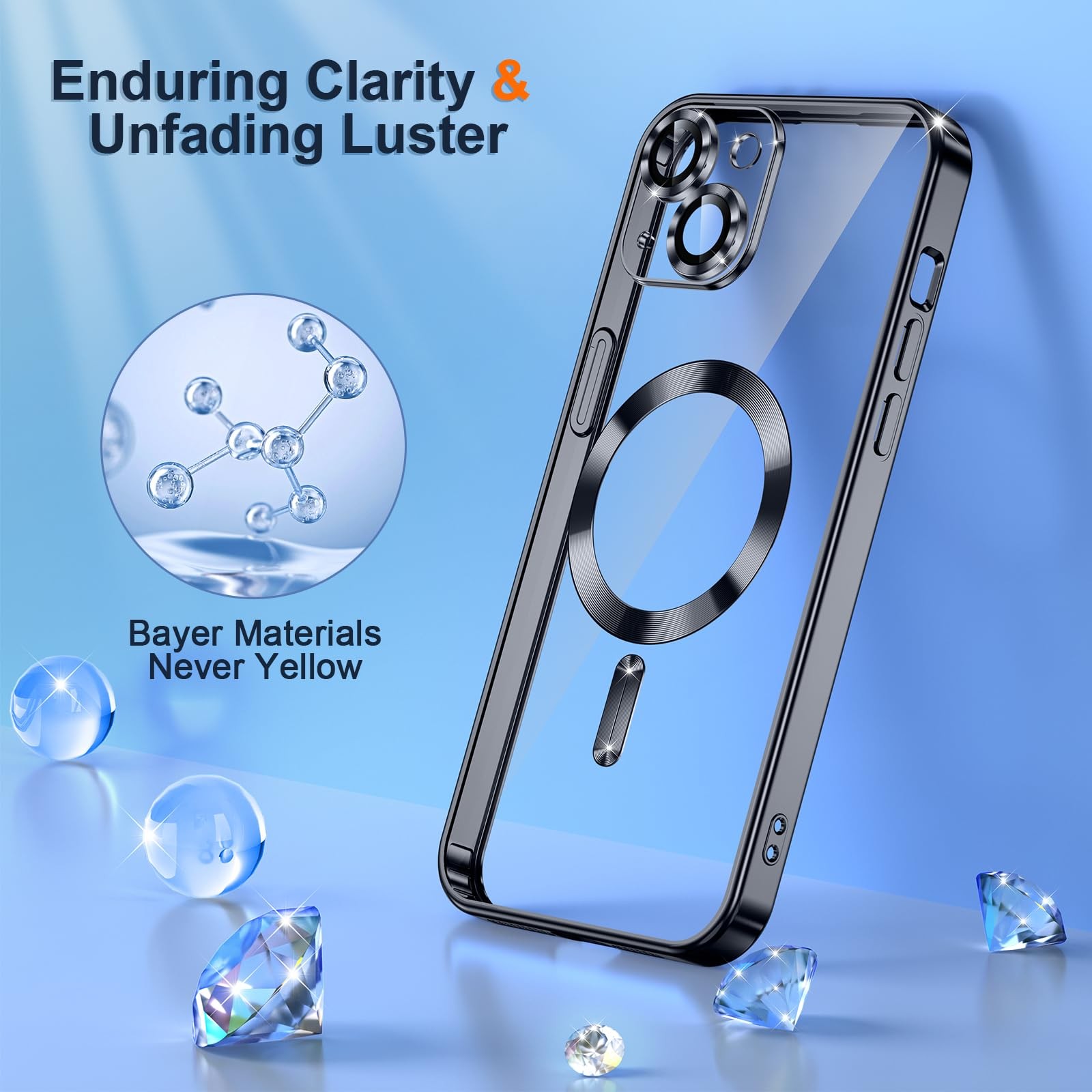 Coque magnétique iPhone 14 Plus pailletée avec protection anti-choc silicone