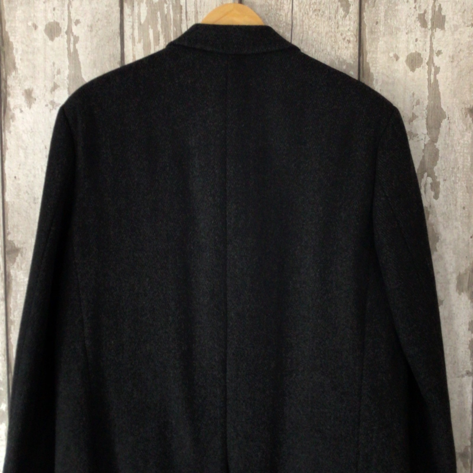 GREENWOODS Mens Overcoat 38R Cashmere Blend Black Grey Herringbone Crombie Style image 7