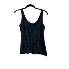Moda International Black Cotton Tank Sequin Stripes  Size Medium 