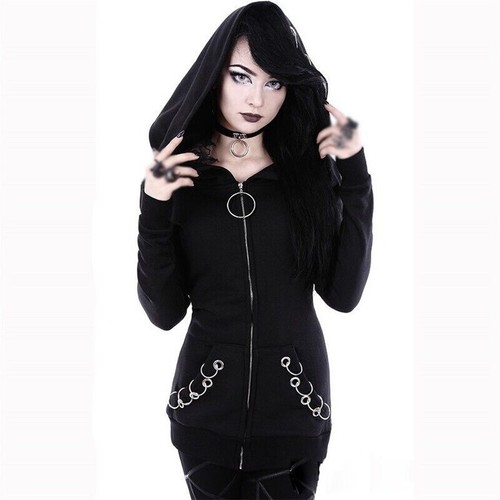 Sudadera con Capucha Abrigo Sudadera Punk Chaqueta Con Capucha Gótico Jersey Talla Grande Cremallera Para Mujer - Imagen 5 de 14