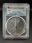 2021 AMERICAN SILVER EAGLE ~ TYPE 2 ~ PCGS MS69 FIRST STRIKE ~ FLAG LABEL ~ 1 OZ