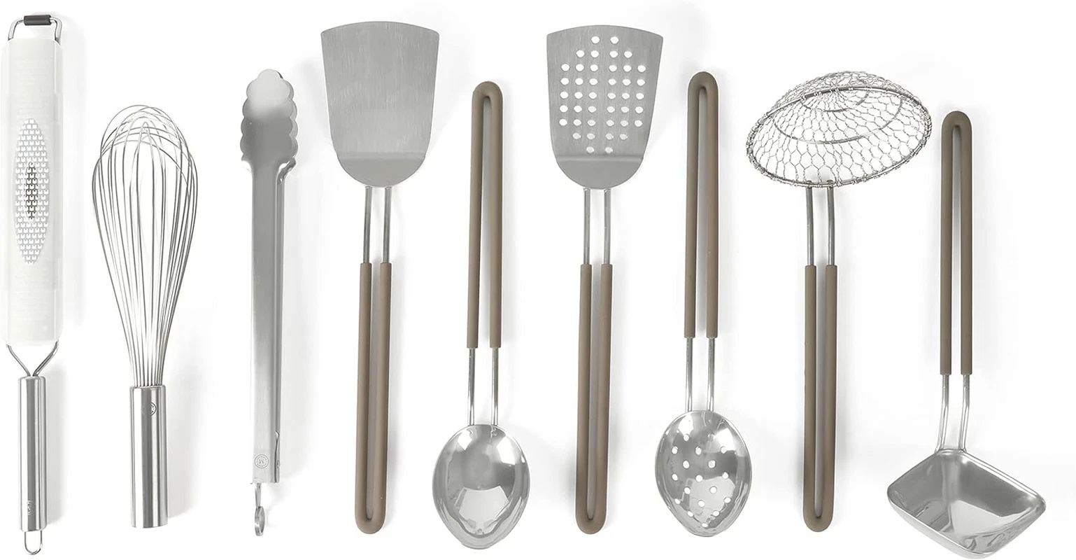 9-Piece Stainless Steel Kitchen Gadget & Tool Set – Prep and Serve Utensils, Dur