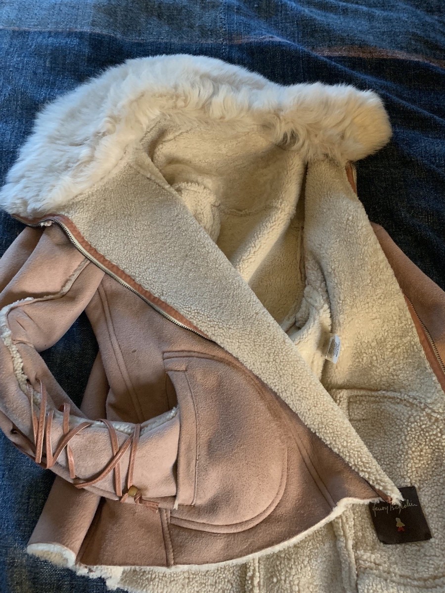 Henry Beguelin Shearling Suede fur coat jacket 44 Pink Blush