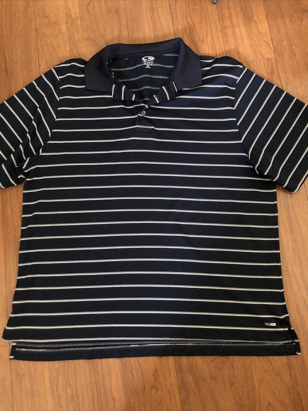 Champion Duo Dry Men Golf Polo Shirt Short Sleeve Blue Stripped  Size XL