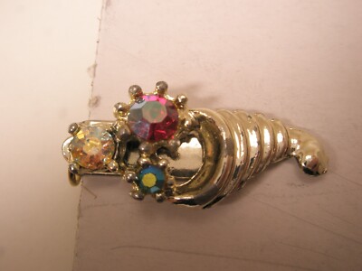 Cornucopia Rhinestone Vintage SMALL Tie Bar Clip plenty overflowing bounty