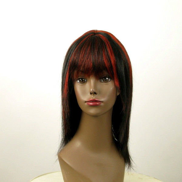 Perruque Afro 100% Cheveux Naturels Mi-longue - Noir Et Rouge - Modèle KOKO
