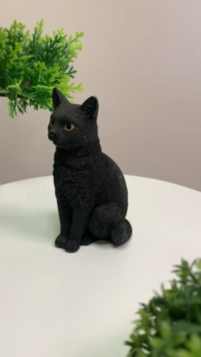 3 Inch Black Cat Sitting Hand Painted Mini Figurine Statue