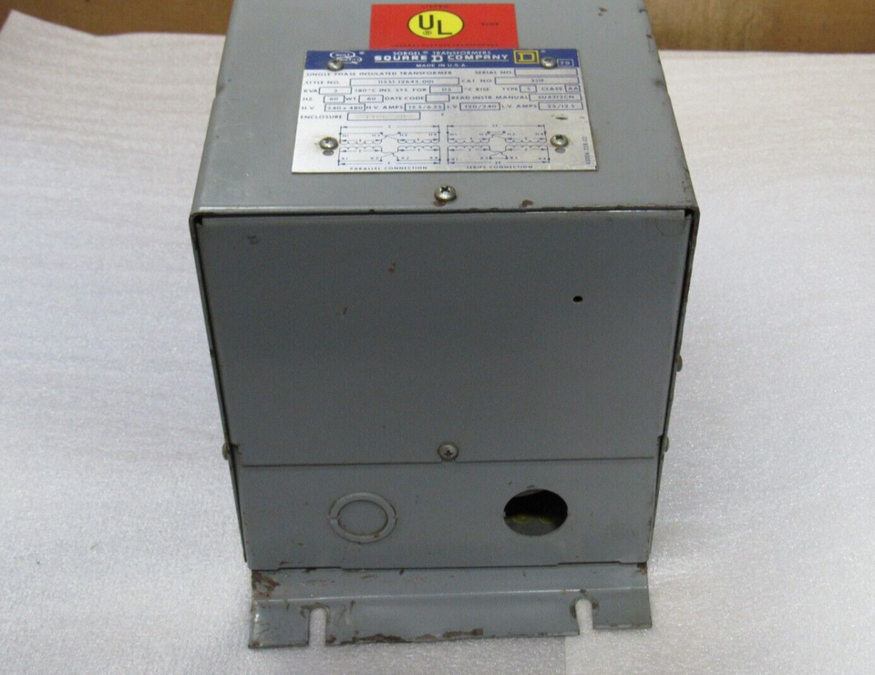 SQUARE D TRANSFORMER 11551-12645-001 3S1F 1PH 3KVA 240X480V PRI 120 ...