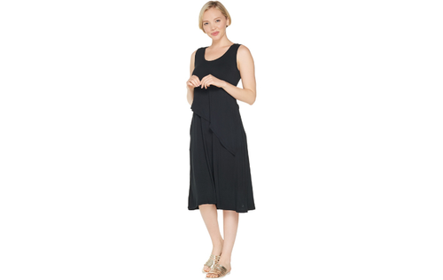 Cuddl Duds Softwear with Stretch Overlay Tank Dress Black M A301225 QVC - 第 1/4 張圖片