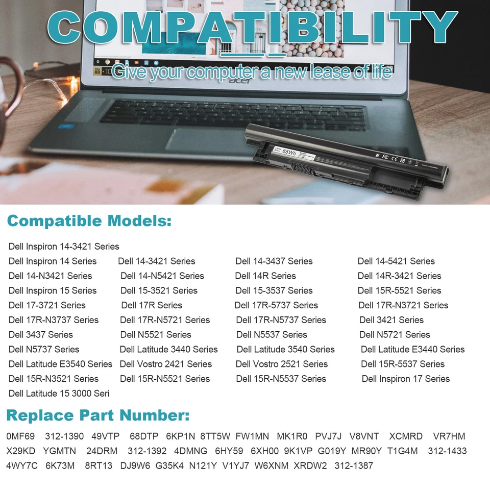 🧡LOTE DE baterías MR90Y XCMRD para Dell Inspiron 3421 3437 N5521 15-3521 3721 5721 Foto 2 de 4