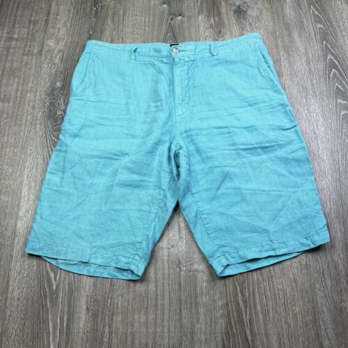 Hugo Boss Regular Fit 100% Linen Shorts Mens Size 38 Blue Color Casual Relax - Picture 2 of 11