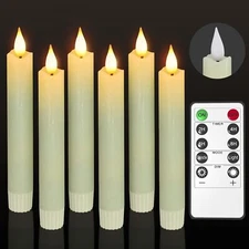 PChero Real Wax LED Flameless Taper Candles with Remote Timer 6.4 Inch Ivory ...