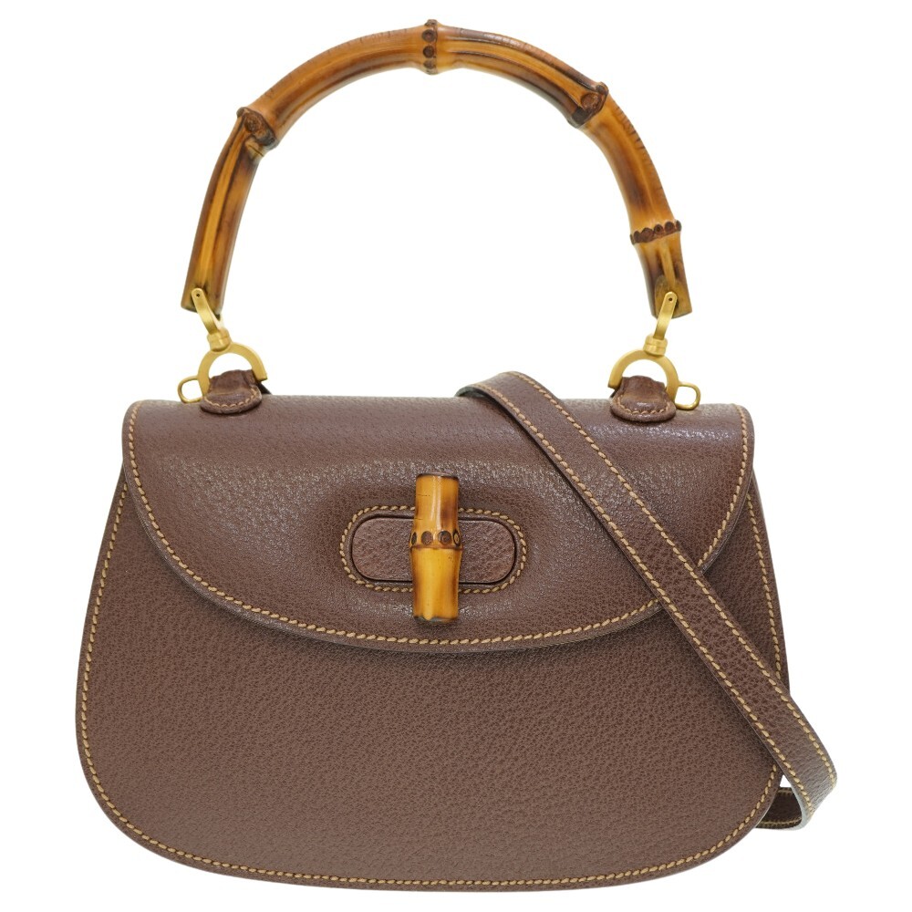 GUCCI バンブー ハンドバッグ レザー ブラウン ○Gucci Bamboo Shoulder Handbag Leather Brown 0084 Strap | eBay