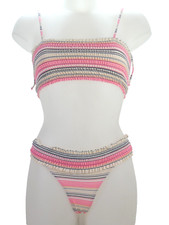Topshop Bikini Swimsuit Bandeau Set Multicolour Striped Shirred Bathing Suit 10