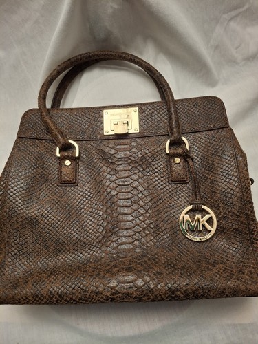 Michael Kors Brown Snake Skin Handbag Multi Compartment Exterior Wear