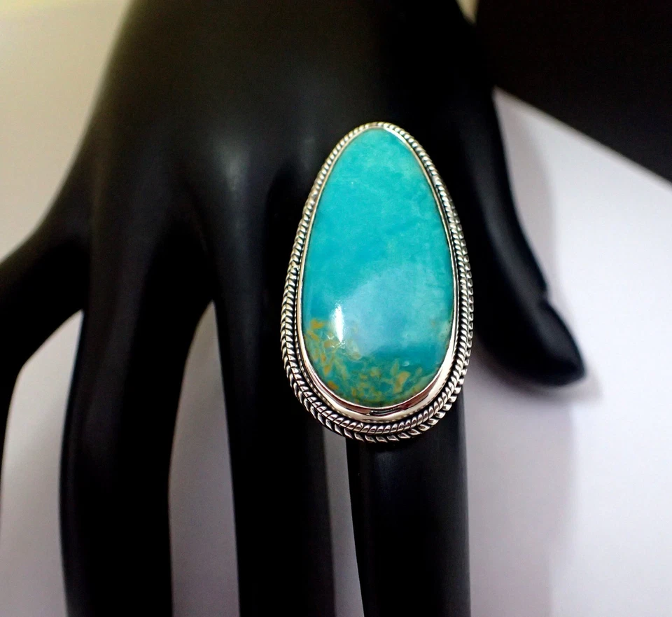 Elegante Anillo Banda Turquesa Natural en Plata 925 Talla 7.75 Regalo Perfecto para Ella Foto 4 de 4