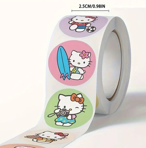 500 pc Sticker Roll Sanrio Assorted Hello Kitty Semi Gloss Self Adhesive NEW - B - Picture 2 of 3