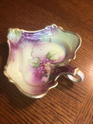 Hand Painted Leaf Ring Tray Trinket Dish Flowers Nippon Hand Painted Pink Flower