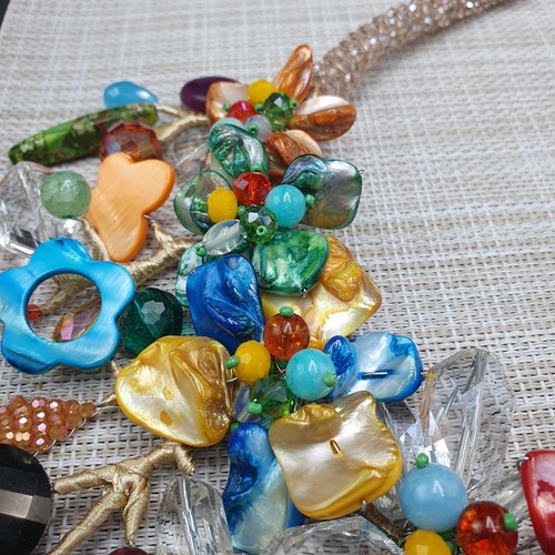 MultiColor Handmade Beautiful Glass and Shell Bead Work Necklace - Picture 12 of 17