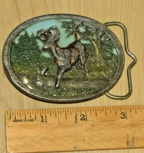 Vintage 1986 C+J Inc Pewter Belt Buckle Stag Deer Enameled USA #1108 - Picture 3 of 6