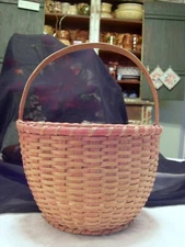 Primitive ANTIQUE PAINTED OAK SPLINT BASKET  w/ Stationary Handle