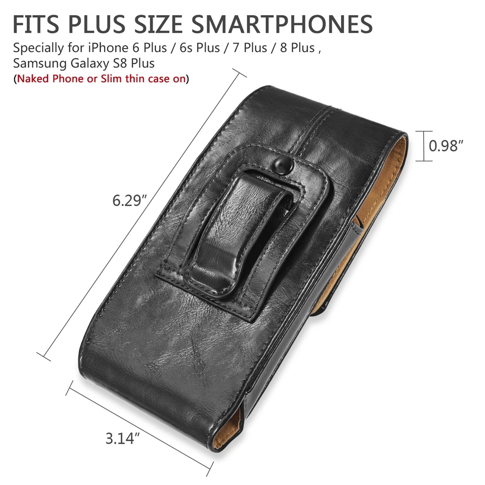 Universal Large Vertical Leather Holster Belt Clip Cell Phone Carry Case Pouch - Image 4 of 4
