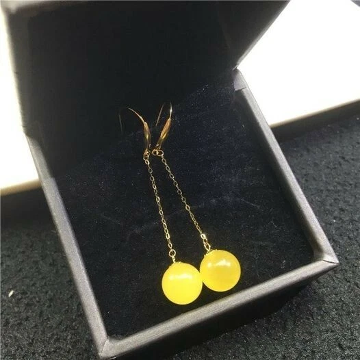 Crazy deal! Solid 18K gold and  genuine egg yolk Amber ear hooks!! - Image 2 of 2