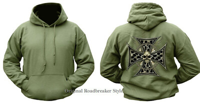 Kapuzenpullover in Oliv Gothik Tattoo-&Totenkopfmotiv Modell Skull