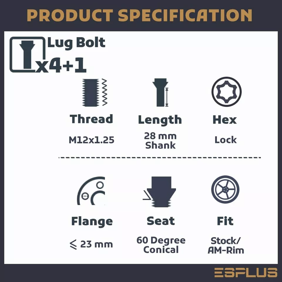 4PC M12x1.25 Black Wheel Lock 28mm Shank Fit Peugeot 206/207/208/301/3008 - Image 2 of 4