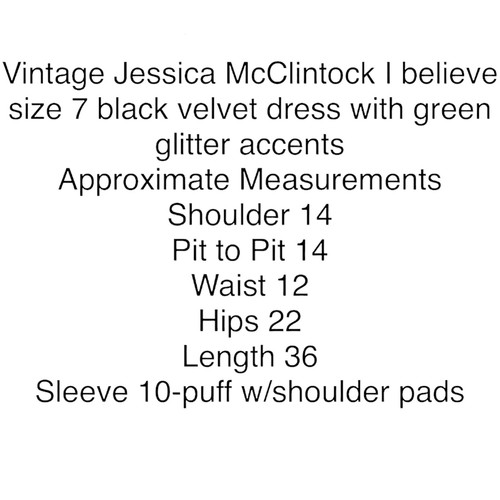Jessica McClintock Dress Girl 7 Gunne Sax Puff Sleeve Black Velvet Green Glitter - Picture 4 of 8