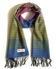 Womens Winter Warm 100% CASHMERE Scarf CHEVRON DESIGN Teal green / blue / berry