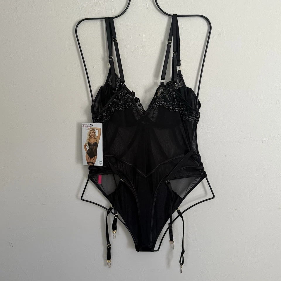 Nuevo peluche de encaje de malla satinada negro SEVEN 'TIL MIDNIGHT para mujer talla XL Foto 2 de 4