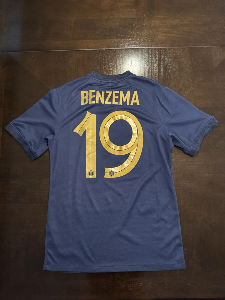 Nueva con etiquetas Camiseta de fútbol local Francia 2022 WC BENZEMA #19 Nike para hombre pequeña Foto 2 de 4