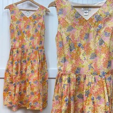 Vtg Talbots Dress Orange Floral Cottagecore Fairy Cotton Sleeveless Midi 12 Work