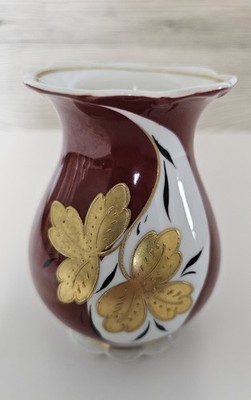 Schaubach Kunst Vase weinrot Gold Krüger Geiersthal handgemalt 50er 60er Top