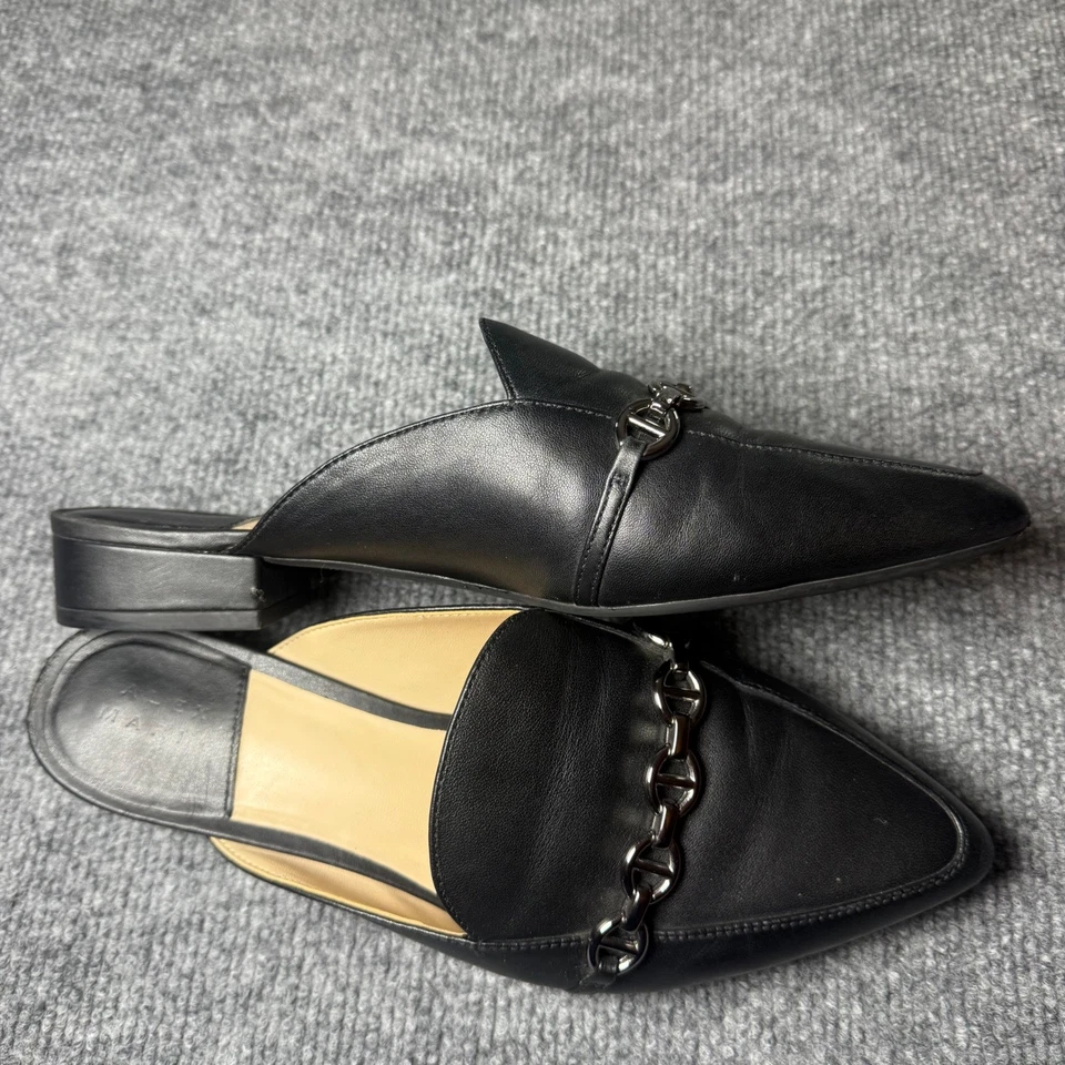 Alex Marie 黑色皮革链条口音尖头穆勒鞋 8M 码二手 — 第 3/4 张图片