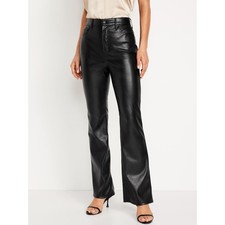 Old Navy Higher High-Waisted Faux-Leather Flare Pants Black Womens 12