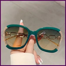 Chic Square Fashion Glasses, Gradient Lens, Detachable Faux Pearl Chain