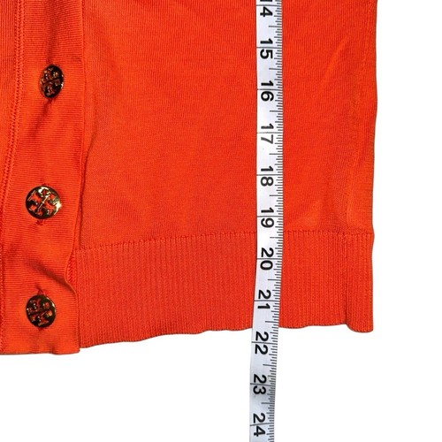 Tory Burch Shrunken Simone Orange 3/4 Sleeve Gold Logo Button Cardigan XS - Picture 7 of 8